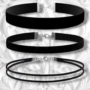 NWT Goth Punk Set of 3 Black Leather Choker Necklaces